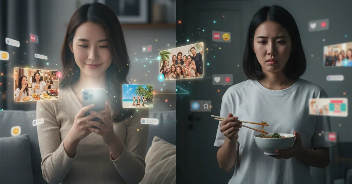 SNSによって相手の私生活を知り心理的な距離感を誤解してしまう様子