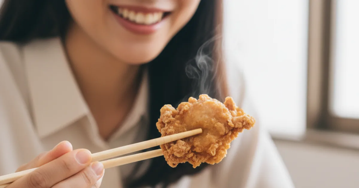 唐揚げを食べる