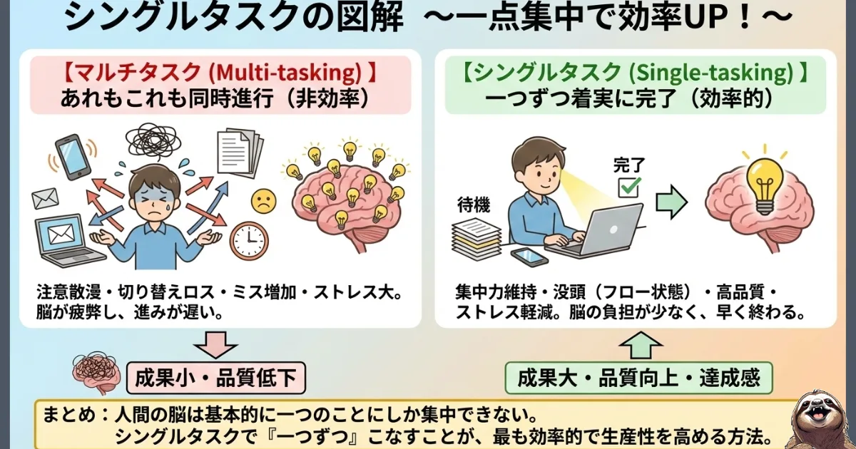 シングルタスクとマルチタスクのわかりやすい図