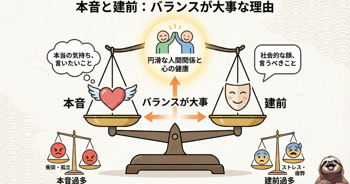本音と建前はバランスが大事なことを表す図
