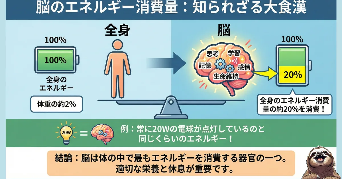 脳のエネルギー消費量のわかりやすい図
