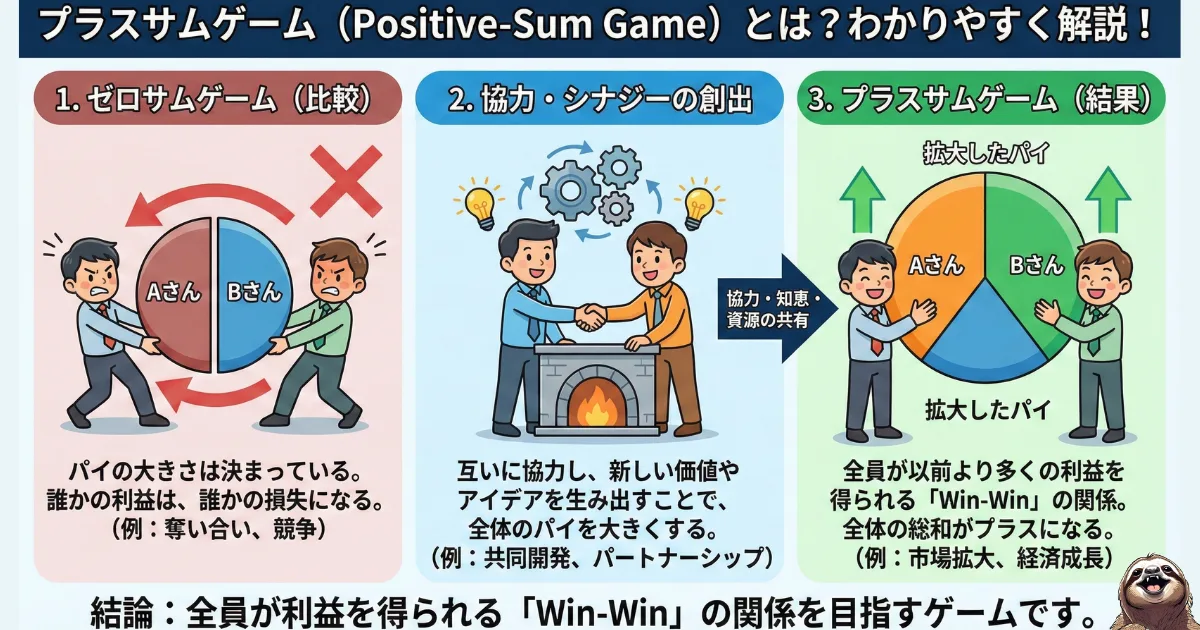 ゼロサムゲームとプラスサムゲームのわかりやすい図