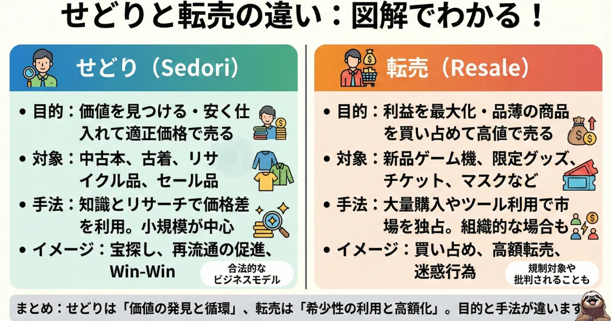 せどりと転売の違いのわかりやすい図