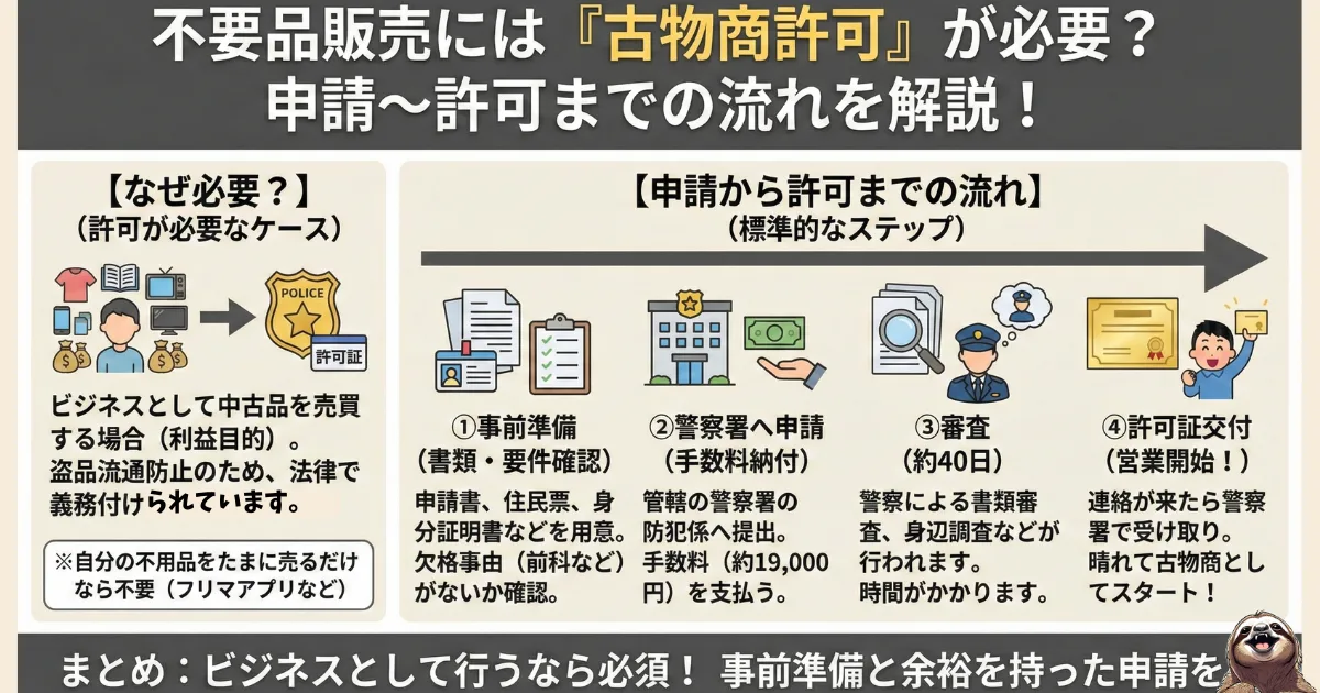 古物商の申請と許可までの流れのわかりやすい図