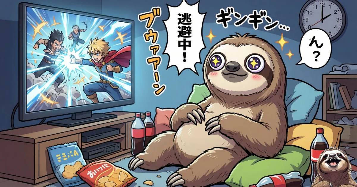 【図解】戦略的現実逃避のすすめ:深夜にアニメやゲームに没頭し、スナック菓子と共に嫌な現実を忘れるストレス解消法